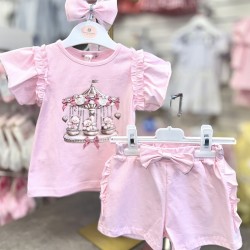 Gio Bambini SS26 Girls Pink Top and Shorts set Carousel YG-38-1
