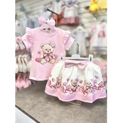 Gio Bambini SS26 Girls Pink skirt set Teddy Bear YG-35