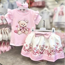 Gio Bambini SS26 Girls Pink skirt set Teddy Bear YG-35