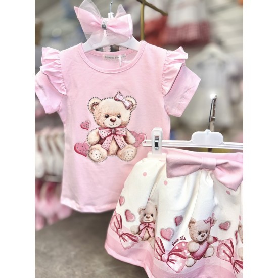 Gio Bambini SS26 Girls Pink skirt set Teddy Bear YG-35 Gio Bambini SS26 Girls Pink skirt set Teddy Bear YG-35