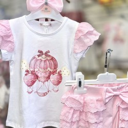 Gio Bambini SS26 Girls Pink and White Top and Shorts set Balloons YG-40-1 Gio Bambini SS26 Girls Pink and White Top and Shorts set Balloons YG-40-1