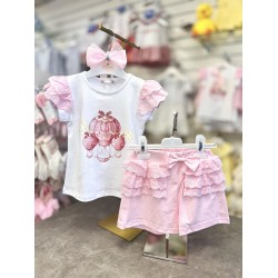 Gio Bambini SS26 Girls Pink and White Top and Shorts set Balloons YG-40-1