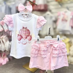 Gio Bambini SS26 Girls Pink and White Top and Shorts set Balloons YG-40-1