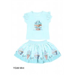 Gio Bambini SS26 Girls Mint Blue skirt set Cupcake YG-36-1