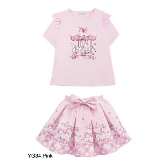 Gio Bambini SS26 Girls Pink skirt set Carousel YG-34-1