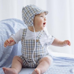 Jamiks Flumi Top and Dungaree set - Beige and  blue Check JLI021