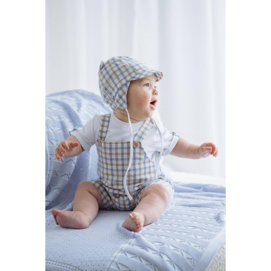 Jamiks Flumi Top and Dungaree set - Beige and  blue Check JLI021