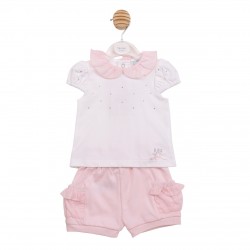 Mintini SS26 Girls White/Pink Top and Short Set MB7095