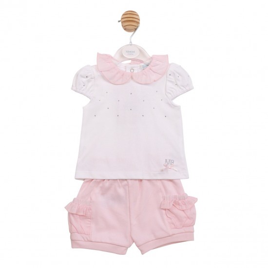 Mintini SS26 Girls White/Pink Top and Short Set MB7095