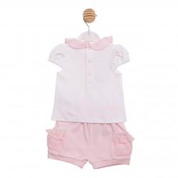 Mintini SS26 Girls White/Pink Top and Short Set MB7095