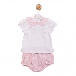 Mintini SS26 Girls White/Pink Jam Pant Set MB7093