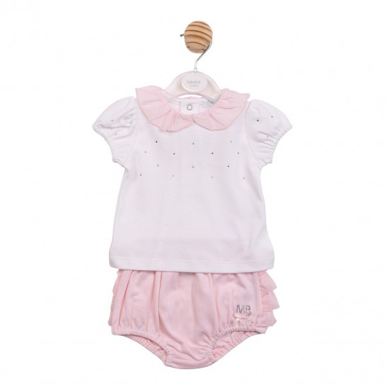Mintini SS26 Girls White/Pink Jam Pant Set MB7093