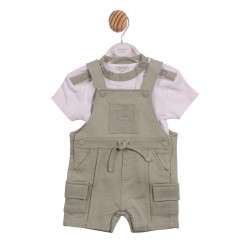 Mintini SS26 White/Sage Top and Short Dungaree Set MB6976