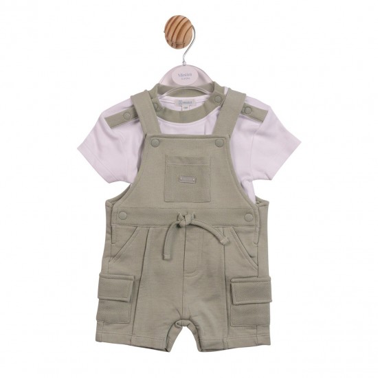 Mintini SS26 White/Sage Top and Short Dungaree Set MB6976 Mintini SS26 White/Sage Top and Short Dungaree Set MB6976