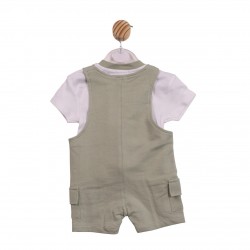 Mintini SS26 White/Sage Top and Short Dungaree Set MB6976