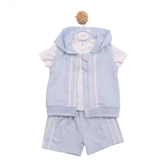 Mintini SS26 White/Blue Top, Short and Gilet Set MB6985 Mintini SS26 White/Blue Top, Short and Gilet Set MB6985