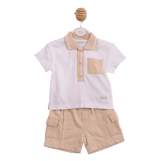 Mintini SS26 White/Beige Polo and Shorts Set MB6967