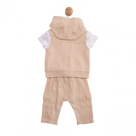 Mintini SS26 White/Beige Top, Trouser and Gilet Set MB6969