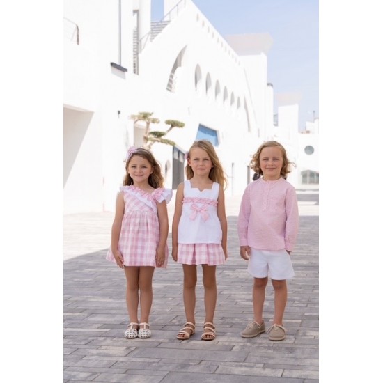 Miranda SS26 Girls Pink/White Checked Top and Skirt Set 39-0602