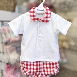 Miranda SS26 Boys White and Red Checked Short Set 39-0516-23