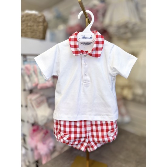 Miranda SS26 Boys White and Red Checked Short Set 39-0516-23