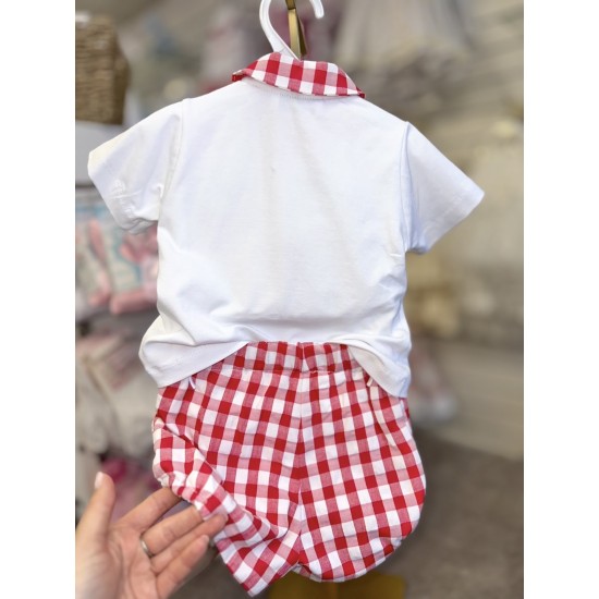Miranda SS26 Boys White and Red Checked Short Set 39-0516-23