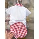 Miranda SS26 Boys White and Red Checked Short Set 39-0516-23