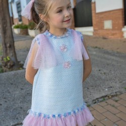 Naxos SS26 Girls Light Blue/Pink Dress 7742 Naxos SS26 Girls Light Blue/Pink Dress 7742