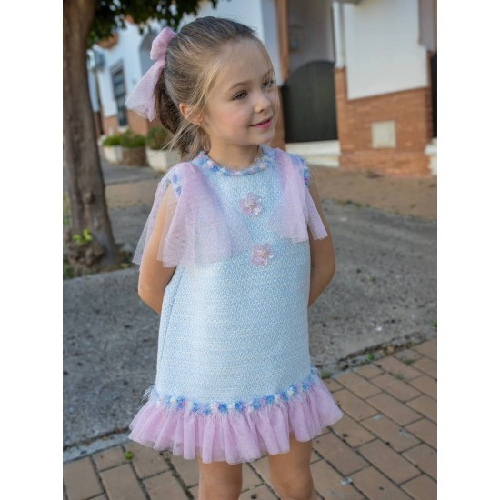 Naxos SS26 Girls Light Blue/Pink Dress 7742 Naxos SS26 Girls Light Blue/Pink Dress 7742
