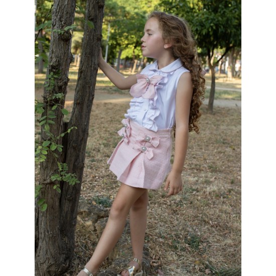 Naxos SS26 Girls White/Pink Skirt and Shirt Set 7773-7753