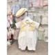 Pretty Originals SS26 Boys Ivory/Champagne Romper with bow and cap DL08179E