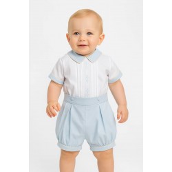 Pretty Originals SS26 Boys Pale Blue/White Shirt and Shorts Set DL62381E Pretty Originals SS26 Boys Pale Blue/White Shirt and Shorts Set DL62381E
