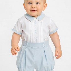 Pretty Originals SS26 Boys Pale Blue/White Shirt and Shorts Set DL62381E Pretty Originals SS26 Boys Pale Blue/White Shirt and Shorts Set DL62381E