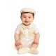 Pretty Originals SS26 Boys Ivory/Champagne Romper with bow and cap DL08179E