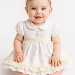 Pretty Originals SS26 Girls Yellow Floral Print Dress with pants and headband BD02384E