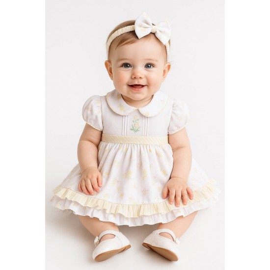 Pretty Originals SS26 Girls Yellow Floral Print Dress with pants and headband BD02384E