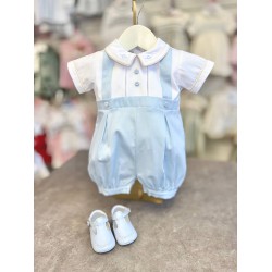 Pretty Originals SS26 Boys Pale Blue/White Romper DL08170E Pretty Originals SS26 Boys Pale Blue/White Romper DL08170E