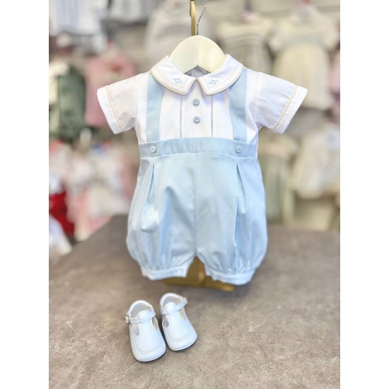 Pretty Originals SS26 Boys Pale Blue/White Romper DL08170E