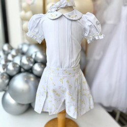 Pretty Originals SS26 Girls Yellow Floral Print Shirt and Shorts Set with Headband BD02386E
