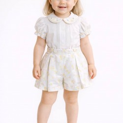 Pretty Originals SS26 Girls Yellow Floral Print Shirt and Shorts Set with Headband BD02386E