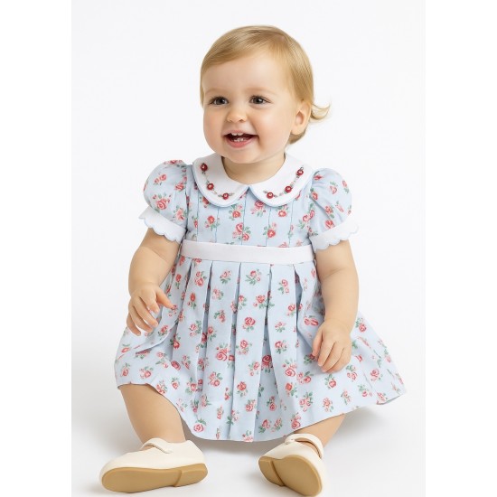 Pretty Originals SS26 Girls Pale Blue Floral Print Dress BD02392