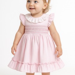 Pretty Originals SS26 Girls Pink Smocked Dress and headband LC01005E Pretty Originals SS26 Girls Pink Smocked Dress and headband LC01005E