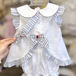 Pretty Originals SS26 Girls White and Navy Dress with Pants and Headband BD02395 Pretty Originals SS26 Girls White and Navy Dress with Pants and Headband BD02395