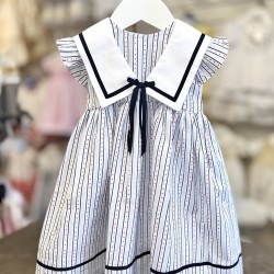 Pretty Originals SS26 Girls Blue and Navy Striped Dress with Collar BD02398E