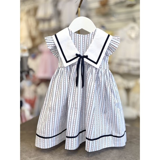 Pretty Originals SS26 Girls Blue and Navy Striped Dress with Collar BD02398E
