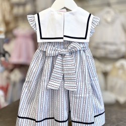 Pretty Originals SS26 Girls Blue and Navy Striped Dress with Collar BD02398E Pretty Originals SS26 Girls Blue and Navy Striped Dress with Collar BD02398E