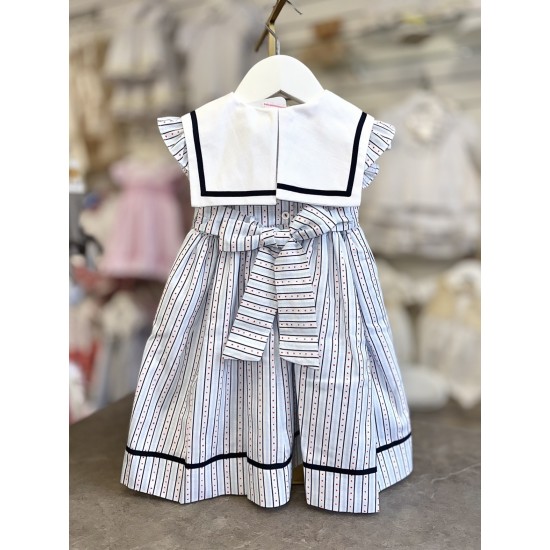 Pretty Originals SS26 Girls Blue and Navy Striped Dress with Collar BD02398E