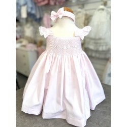 Pretty Originals SS26 Girls Pink Smocked Dress with pants and Headband LC01000E
