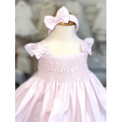 Pretty Originals SS26 Girls Pink Smocked Dress with pants and Headband LC01000E