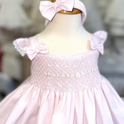Pretty Originals SS26 Girls Pink Smocked Dress with pants and Headband LC01000E